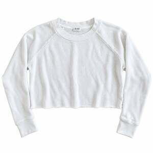 Brandy Melville J Galt White Waffle Thermal Cropped Long Sleeve Top One Size